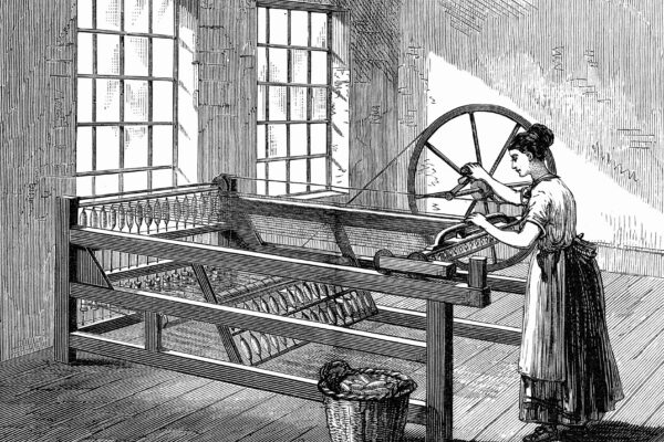 Illustration of woman using spinning Jenny